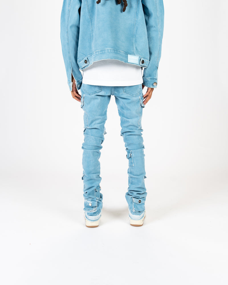 "MY PLEASURE" CARGO FLARE STACK DENIM