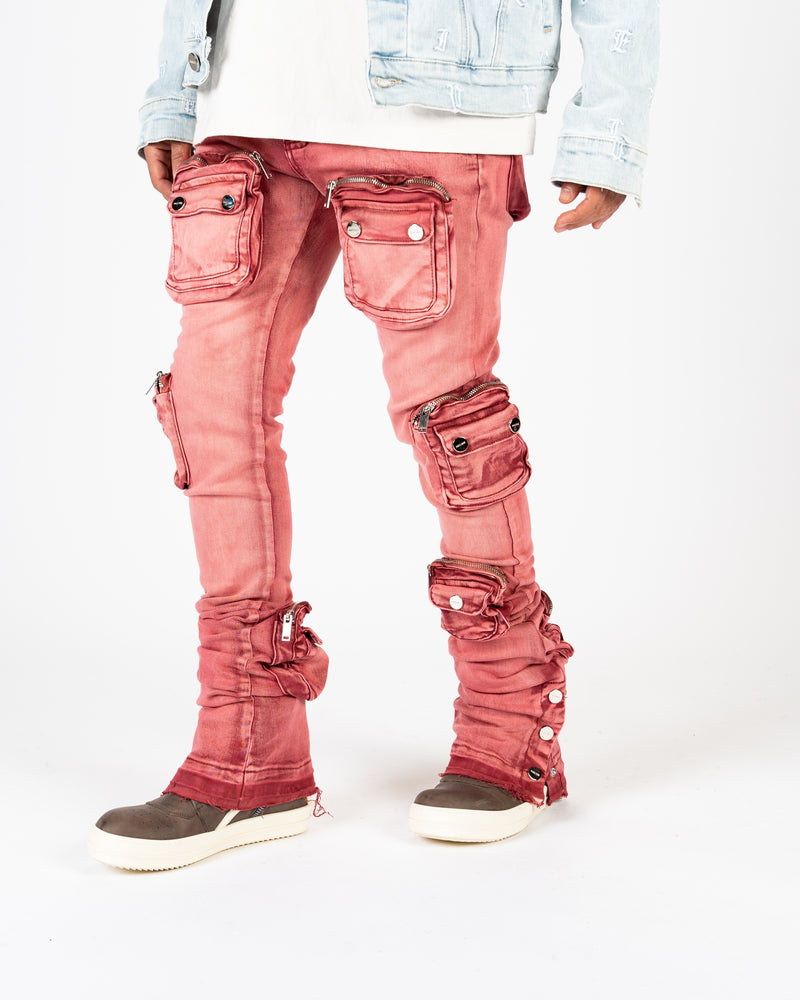 "JOURNEY TO GREATNESS" CARGO FLARE STACK DENIM