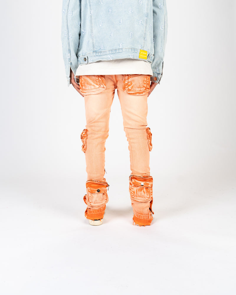 "JOURNEY TO GREATNESS" CARGO FLARE STACK DENIM