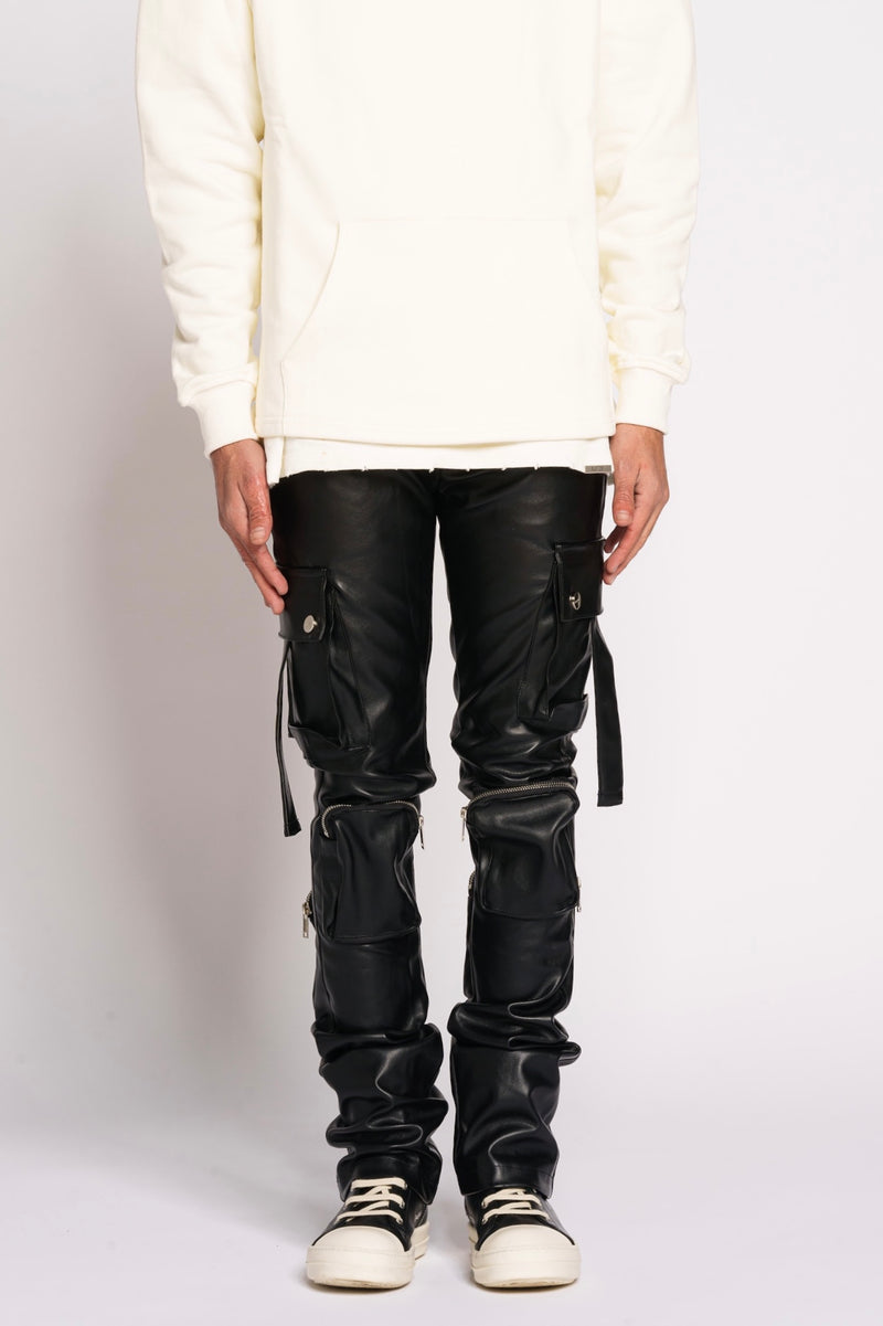 "NEVER LOOK BACK" CARGO FLARE STACK LEATHER